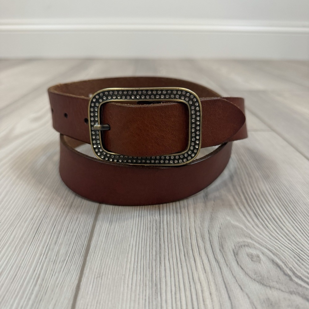 Vintage American Eagle Women's Medium Brown Leather Belted Rhinestone Accent